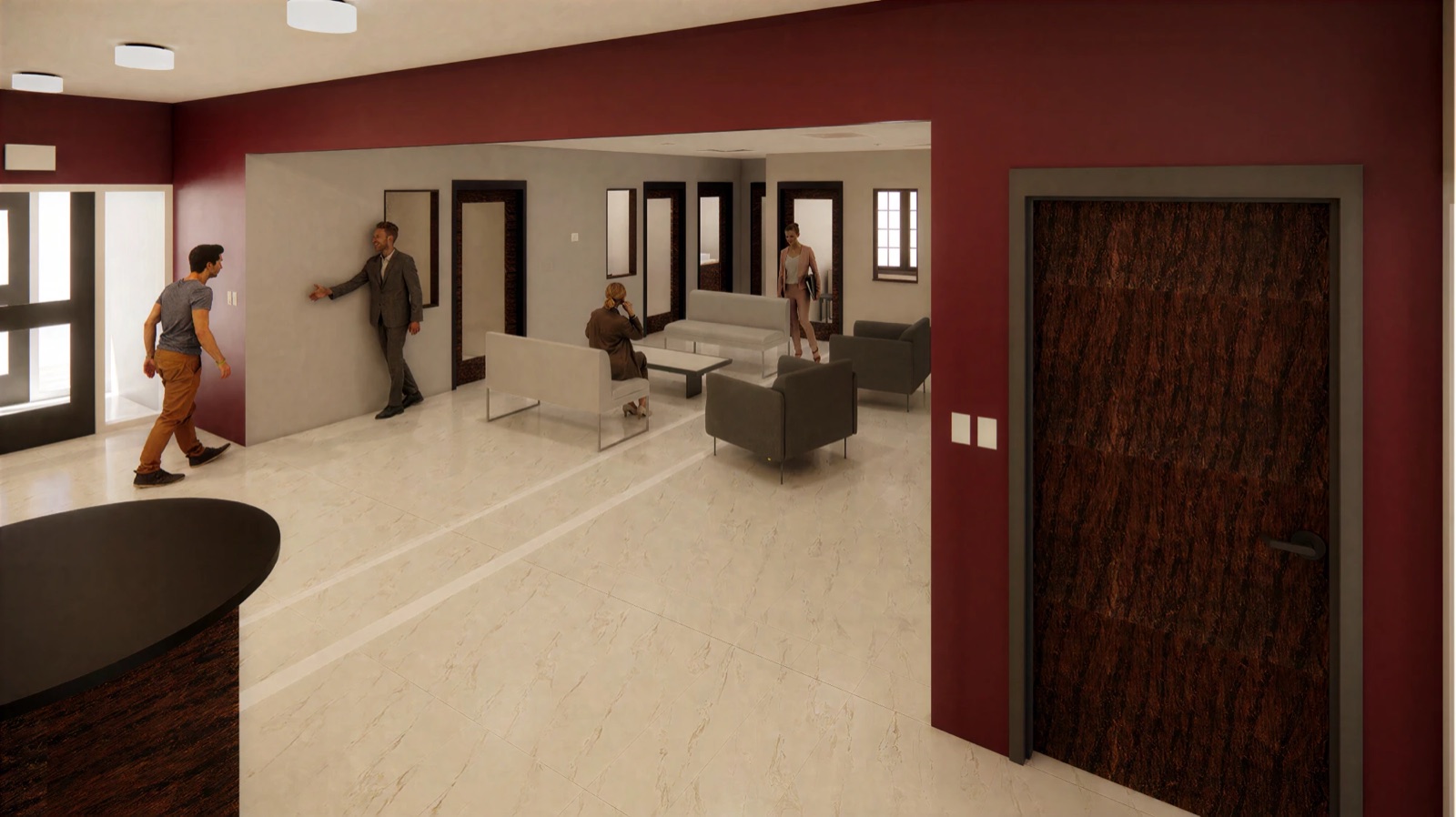Artist rendering of the renovated 34th and Broadway waiting area and offices