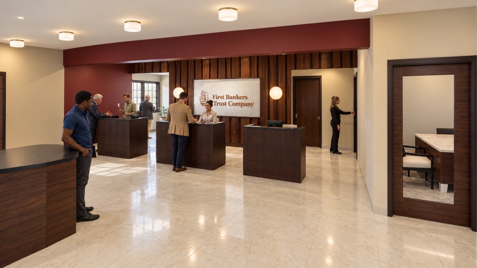 Artist rendering of the renovated 34th and Broadway lobby with a more open teller line