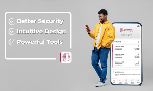 man with First Bankers Mobile App man with First Bankers Mobile App